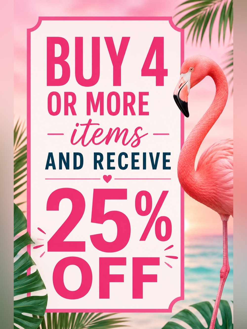 Pink Flamingo 25% Off Sale Sign